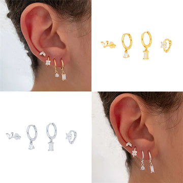 Geometric Horse Eye Flower Zircon Temperament Stacking Four-piece Earrings Earrings Earrings Earrings 4-piece Earrings Set